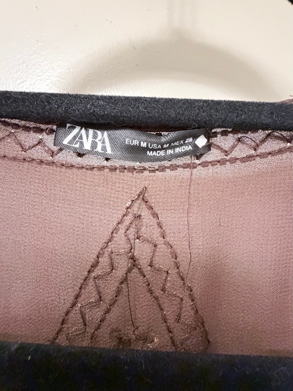 Zara Brown Beaded Sheer Embellished Blouse - Picture 4 of 4